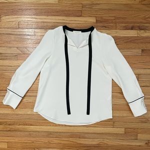 OLIVE White Ribbon Neck Blouse